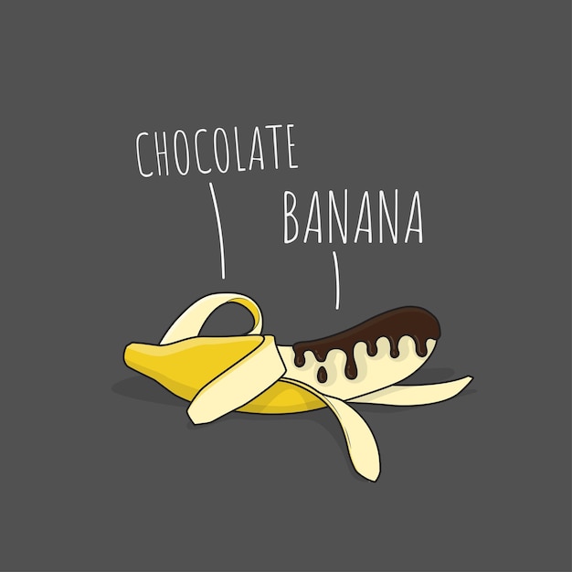 Derretir chocolate en plátano con diseño de dibujos animados para el diseño de negocios de comida de plátano