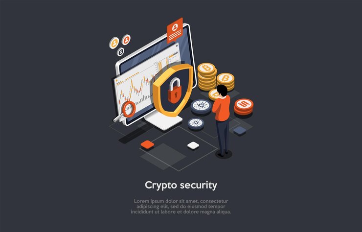 Vector el desarrollador está trabajando en la seguridad de las transacciones de la criptomoneda y la protección de la base de datos. los fondos de liquidez criptográficos son la tecnología subyacente segura del ecosistema defi. ilustración de vectores de dibujos animados 3d isométricos