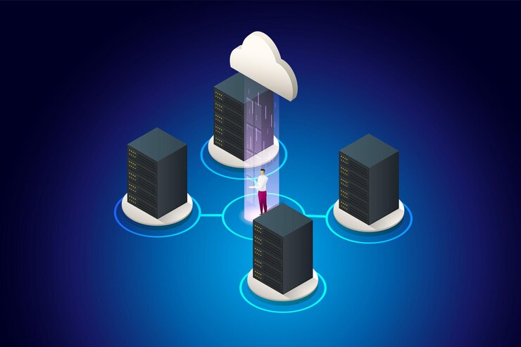 Vector desarrollador de hardware recopila datos para guardar datos digitales concepto de base de datos análisis de datos
