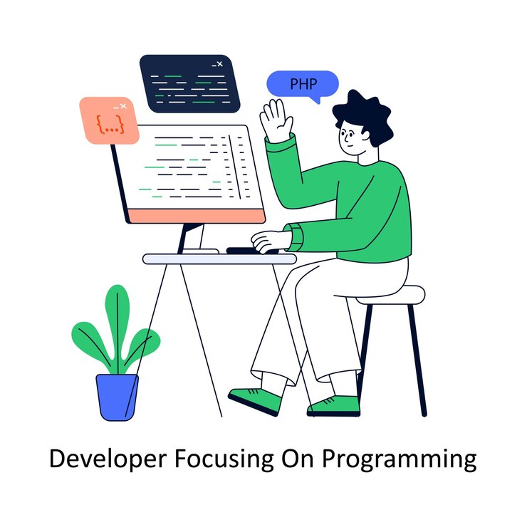 Vector desarrollador que se centra en la programación diseño de estilo plano ilustración vectorial ilustración de stock