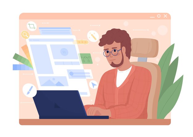 Desarrollador de sitios web 2D vector ilustración aislada