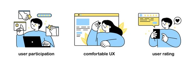 Desarrollador de software diseñador participación del usuario cómoda calificación de usuario UX