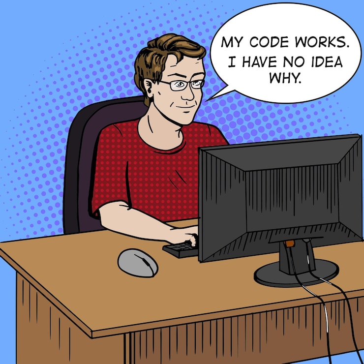 Vector desarrollador de software en el trabajo vector de estilo cómic