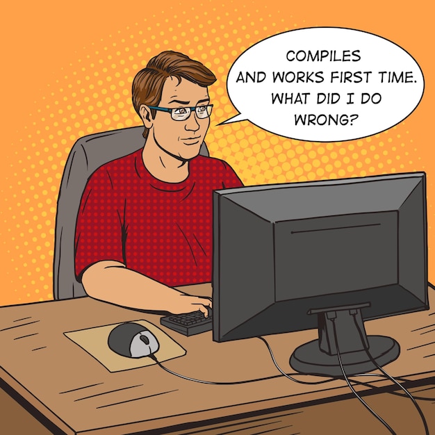 Desarrollador de software en el trabajo vector de estilo cómic