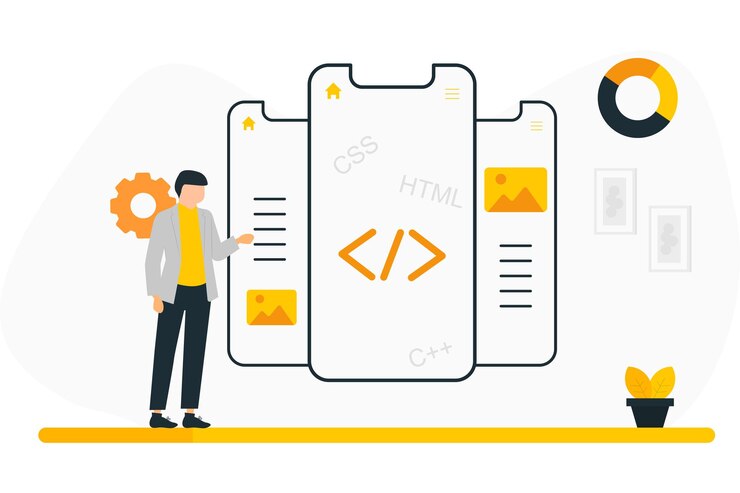 Vector desarrollador trabajando en diseño de sitios web y ilustración vectorial de desarrollo