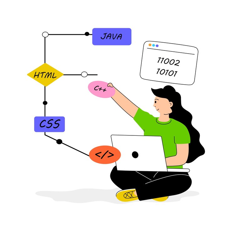 Vector desarrollador trabajando en la pila completa para construir un sitio web funcional