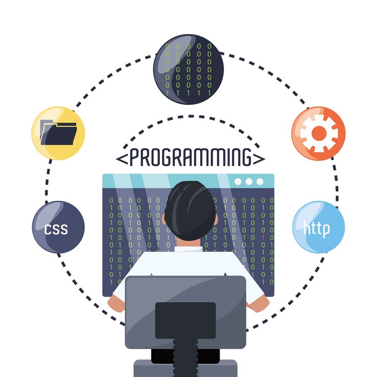 Vector desarrollador web que trabaja en programación de programación