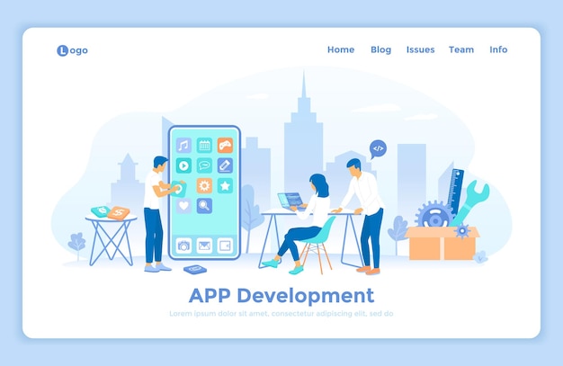 Desarrollo de aplicaciones móviles Gestión de software Ui Ux El equipo de programadores está desarrollando nuevos móviles
