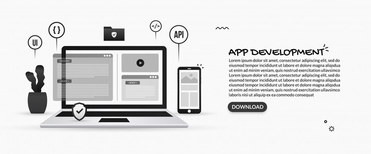 Vector desarrollo de aplicaciones móviles, ilustraciones de programación y desarrollo de software.