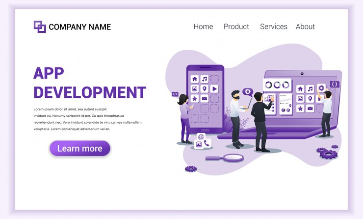 Vector desarrollo de aplicaciones, página de inicio de programadores.