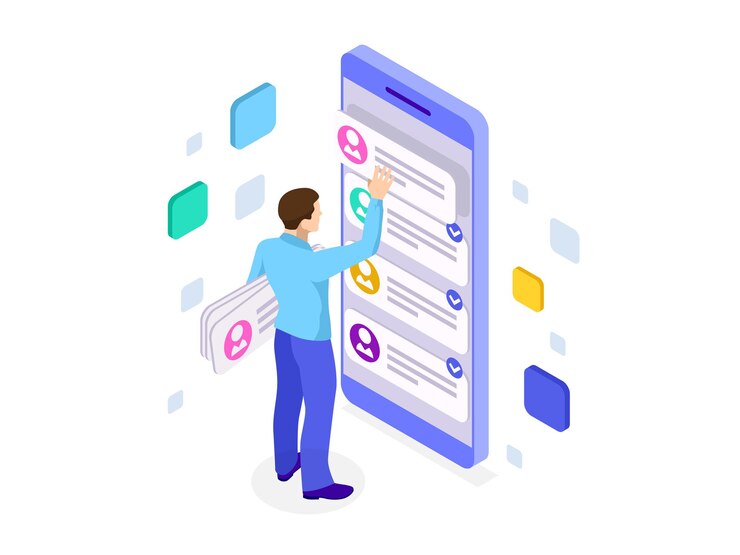 Vector desarrollo de aplicaciones ux isométricas y mantenimiento de teléfonos inteligentes. experiencia de usuario. diseño y desarrollo de sitios web.
