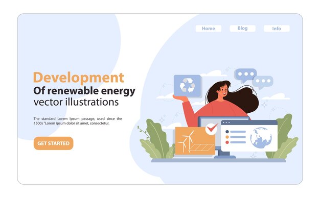 Desarrollo del concepto de energía renovable mujer entusiasta promueve soluciones ecológicas mostrando
