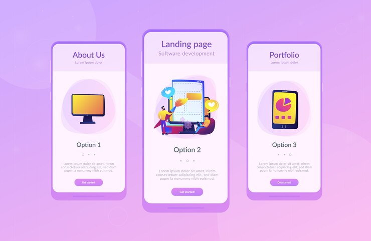 Vector desarrollo front end it plantilla de interfaz de la aplicación