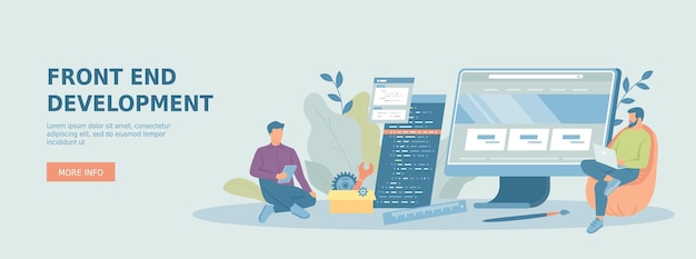 Desarrollo de front end Los programadores están desarrollando una interfaz de sitio web ui ux en la pantalla del monitor Pr