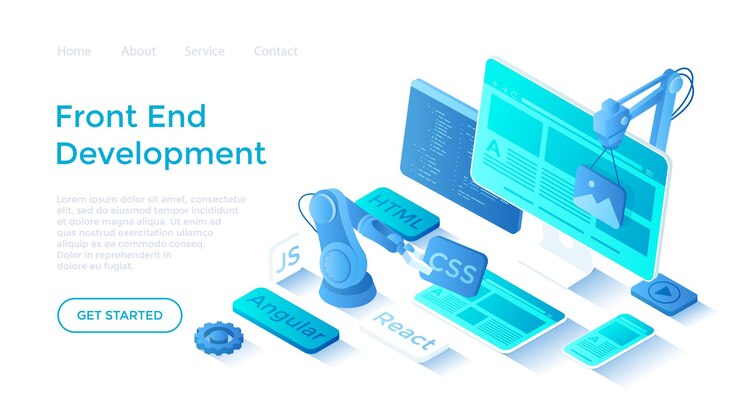 Vector desarrollo de frontend creación de una plantilla de diseño de sitio conversión de datos en una interfaz de usuario gráfica