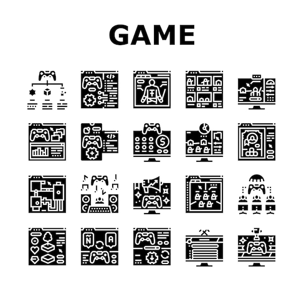 desarrollo de juegos de computadora iconos conjunto vector