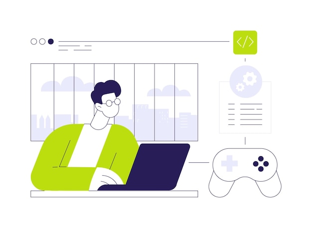 Desarrollo de juegos en línea concepto abstracto ilustración vectorial ingeniero de software creando nuevo en línea