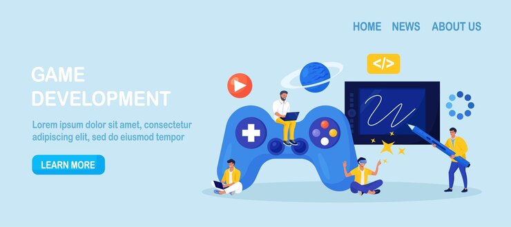 Vector desarrollo de juegos proceso creativo de diseño de videojuegos programación de tecnología digital y codificación desarrollo de mundos virtuales diseño interactivo visualización exploración y simulación de espacios vr