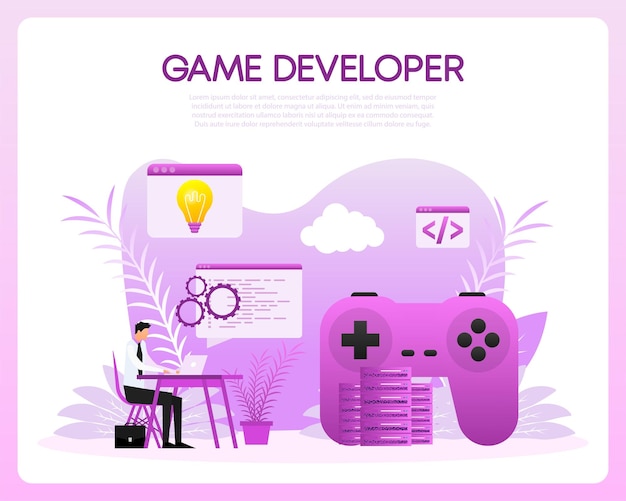Desarrollo de juegos Simulación digital Programación de videojuegos Ilustración vectorial
