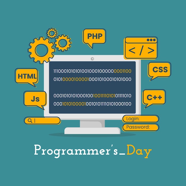 Vector desarrollo de programación e ingeniería con concepto de diseño plano bueno para el día de los programadores