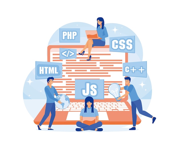 Desarrollo de programador de ingeniería Programación de software Concepto para presentación de banner de página web Medios sociales Ilustración moderna de vector plano