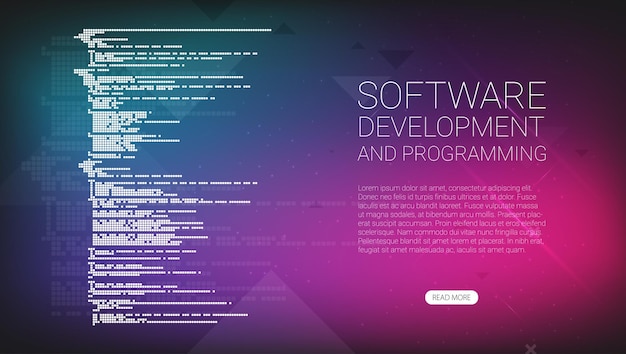 Desarrollo de software y código de programa de programación en la pantalla del portátil computación de procesamiento de datos grandes