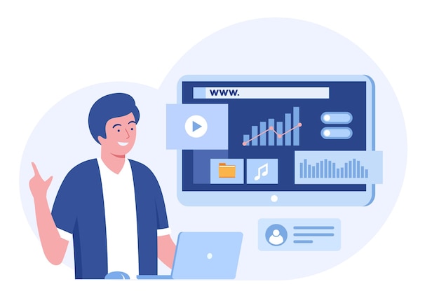 Desarrollo de software Lenguajes de programación web css html it ui programador personaje de dibujos animados desarrollo de sitio web codificación banner de ilustración plana
