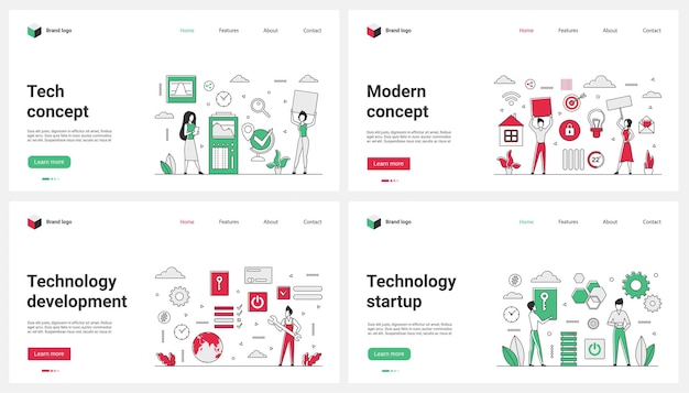 Desarrollo de startups con soluciones tecnológicas conjunto de tecnología moderna y personas pequeñas