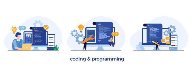 Vector desarrollo web lenguajes de programación css html it ui programador personaje de dibujos animados desarrollo de sitio web codificación banner de ilustración plana