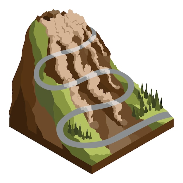 Desastres naturales de caída de rocas isométricos Ilustración isométrica del icono del vector de deslizamiento de tierra