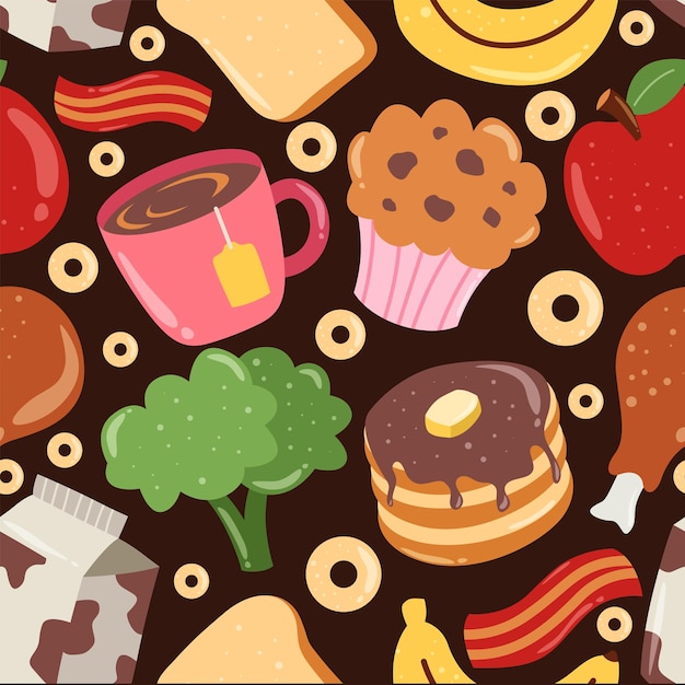 Desayuno Alimento Elemento de Doodle Patrón sin costuras