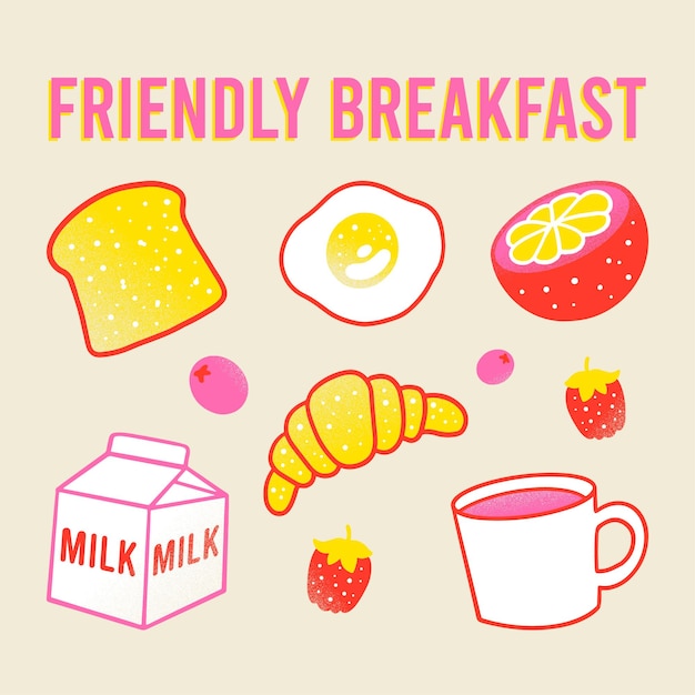 Desayuno amistoso con estilo risograph