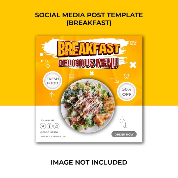 Desayuno delicioso menú plantilla de publicación en redes sociales