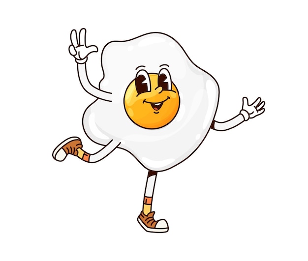 Desayuno de huevo frito retro personaje de comida