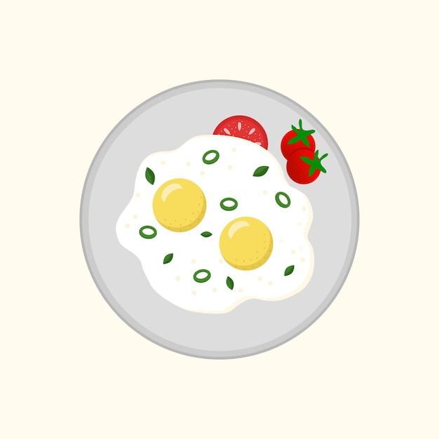 Desayuno con huevo, tortilla, verduras y tomate Ilustración vectorial