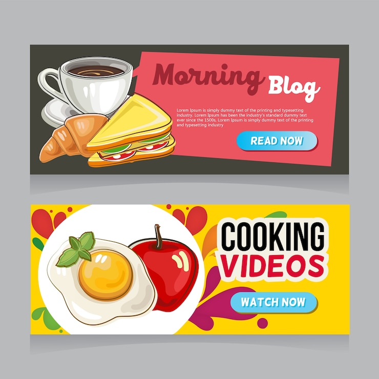 Vector desayuno mañana doodle web banner