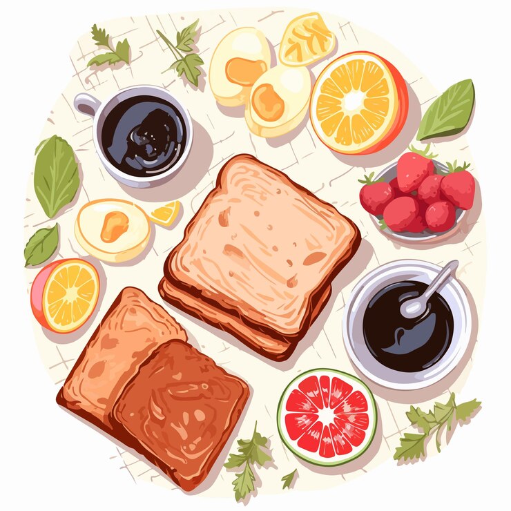 Vector desayuno matutino vista superior ilustración cuadrada con almuerzo