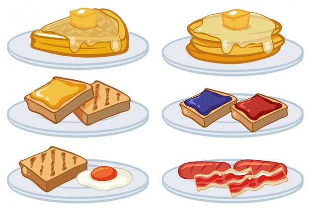 Desayuno menú en la ilustración de placas