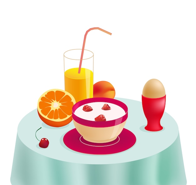Desayuno saludable en la mesa. comida ecológica. ilustración