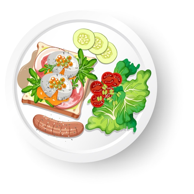 Desayuno saludable con verduras y carne y huevo frito