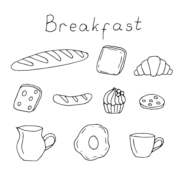 Desayuno set vector ilustración mano dibujo garabatos