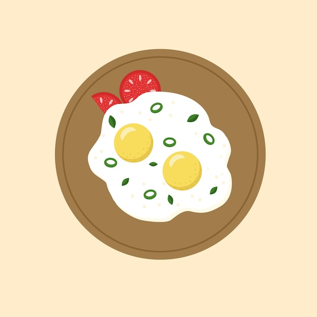 Desayuno con vector de huevoTomate y huevos en el icono de plato aislado en un fondo