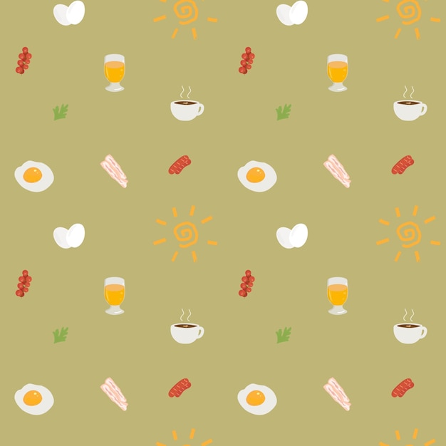 Desayuno vectorial de la mañana con huevos revueltos y tocino.