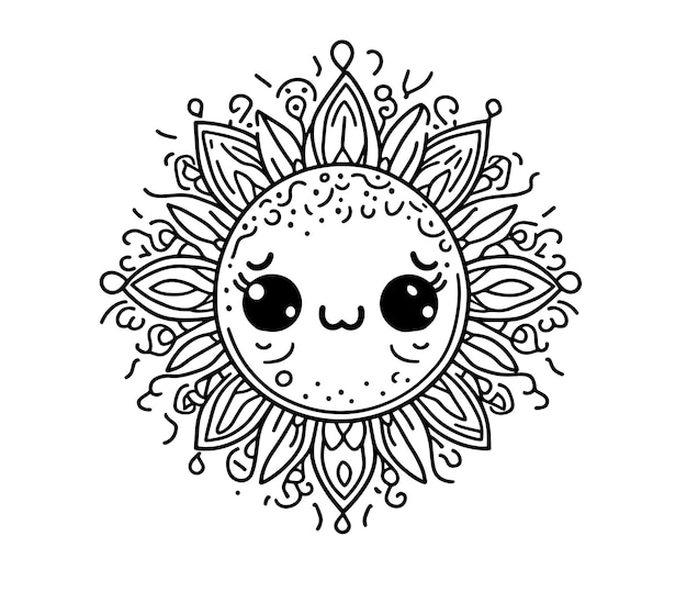 Vector desbloqueando la creatividad kawaii sun doodle página para colorear y arte vectorial