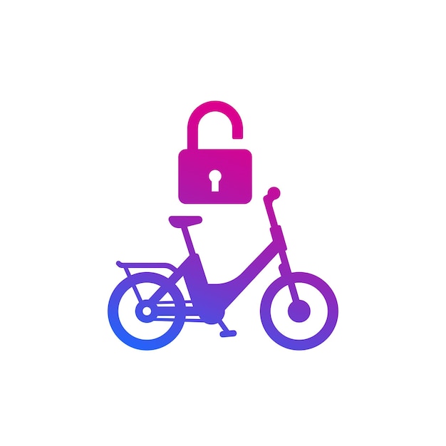 Vector desbloquear icono de bicicleta, bicicleta y candado