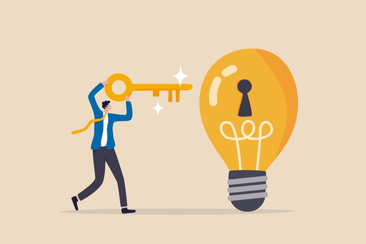 Vector desbloquee una nueva idea de negocio, invente un nuevo producto o un concepto de creatividad.