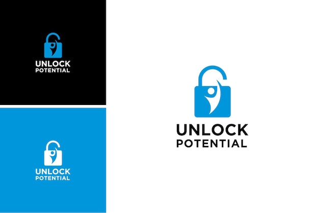 desbloquee el potencial diseño del logotipo humano.abra el vector del ojo de la cerradura del candado