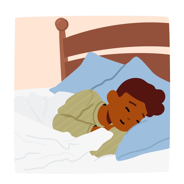 Descanso pacífico El niño duerme profundamente después del largo y ocupado día Su pecho se levanta y cae con cada respiración suave Una imagen de tranquilidad e inocencia Gente de dibujos animados Ilustración vectorial