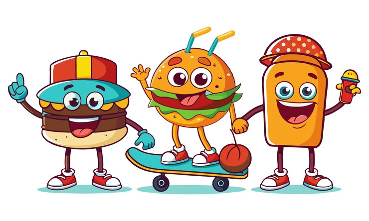 Vector descarga el conjunto de fast food retro groovy cartoon character eps archivo para el diseño