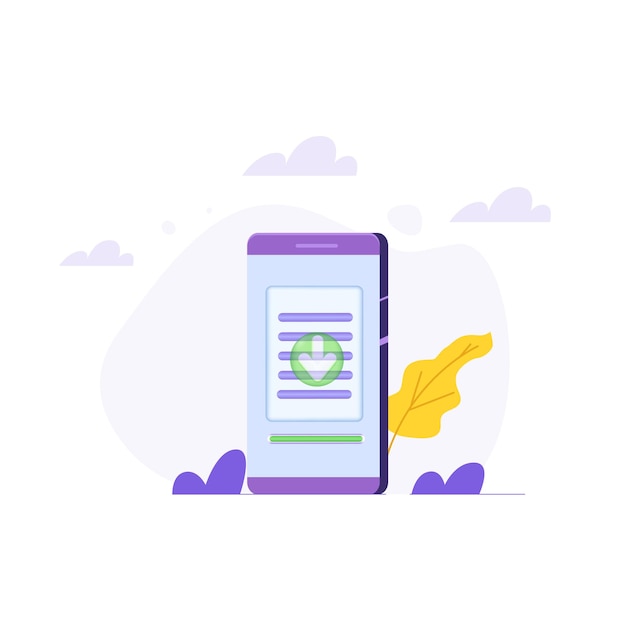 Descarga de datos en el teléfono, concepto de transferencia de datos. Ilustración vectorial.